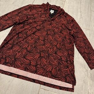ANNE KLEIN Black Red Cowl V Neck 3/4 Sleeves Soft Casual Top Shirt Size Large